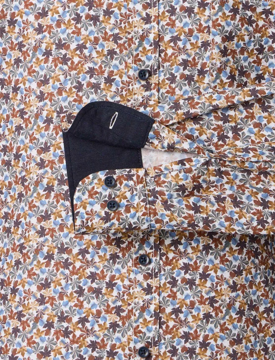 Casa Moda overhemd geprint oranje katoen wijde fit