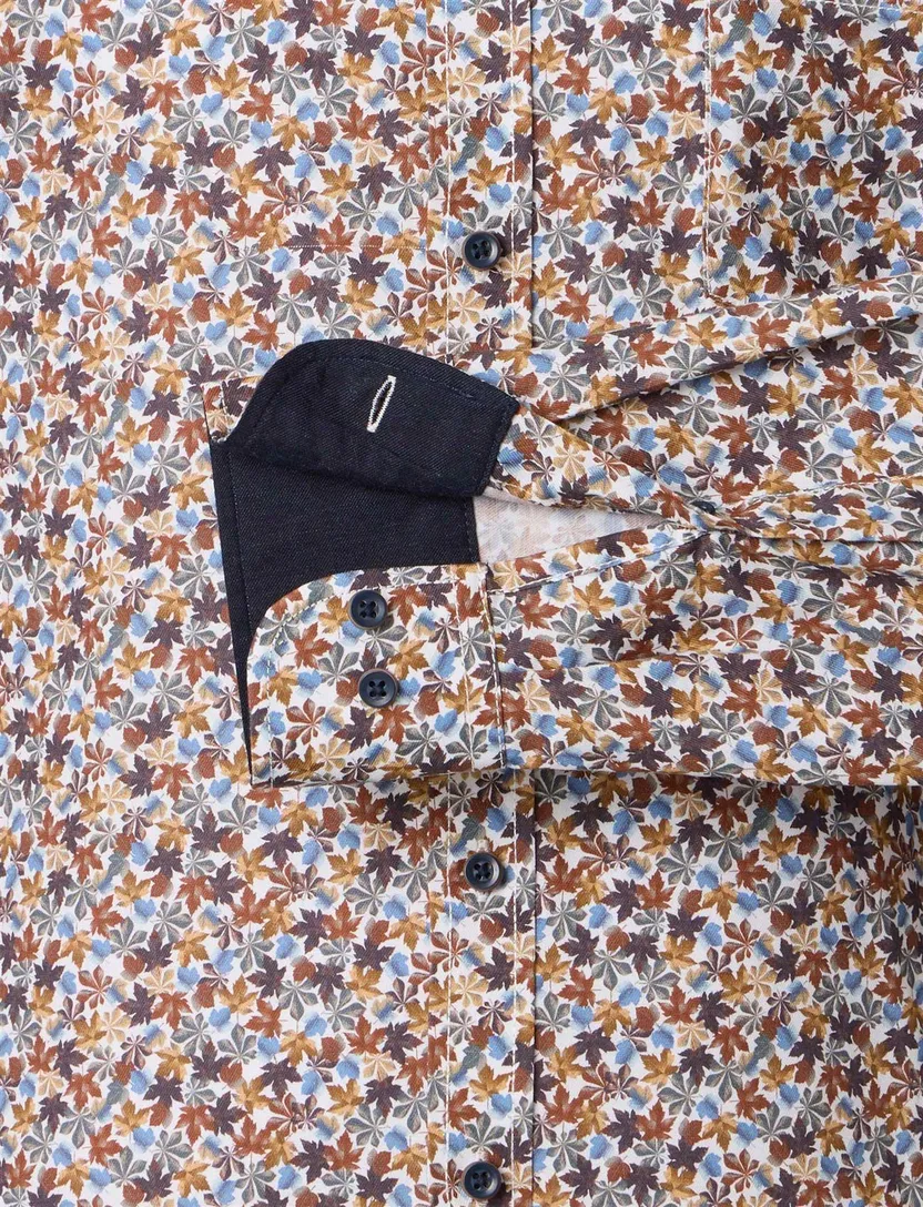 Casa Moda overhemd oranje katoen geprint wijde fit