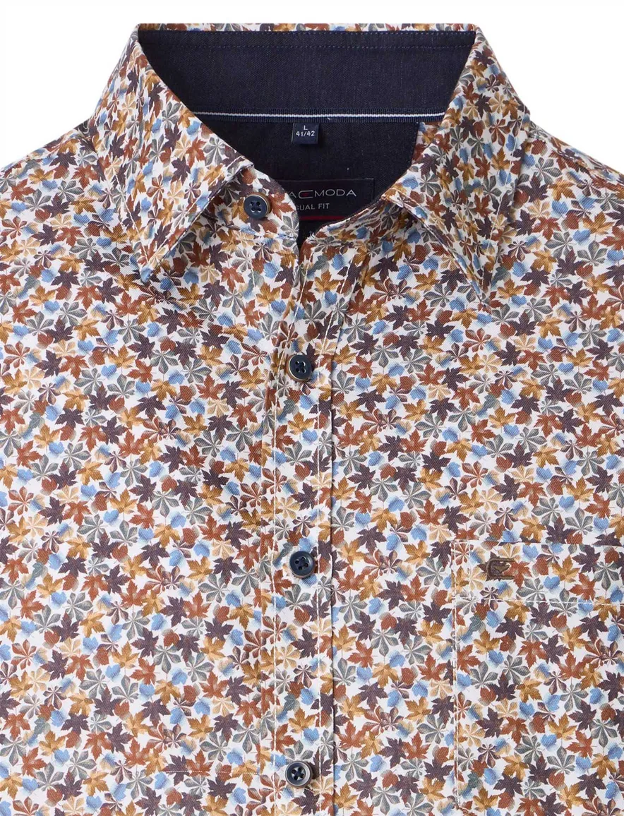 Casa Moda overhemd geprint oranje katoen wijde fit