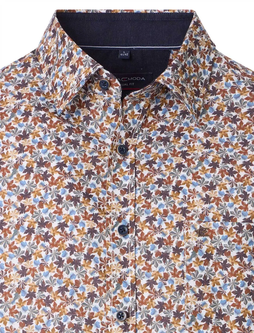 Casa Moda overhemd geprint oranje katoen wijde fit