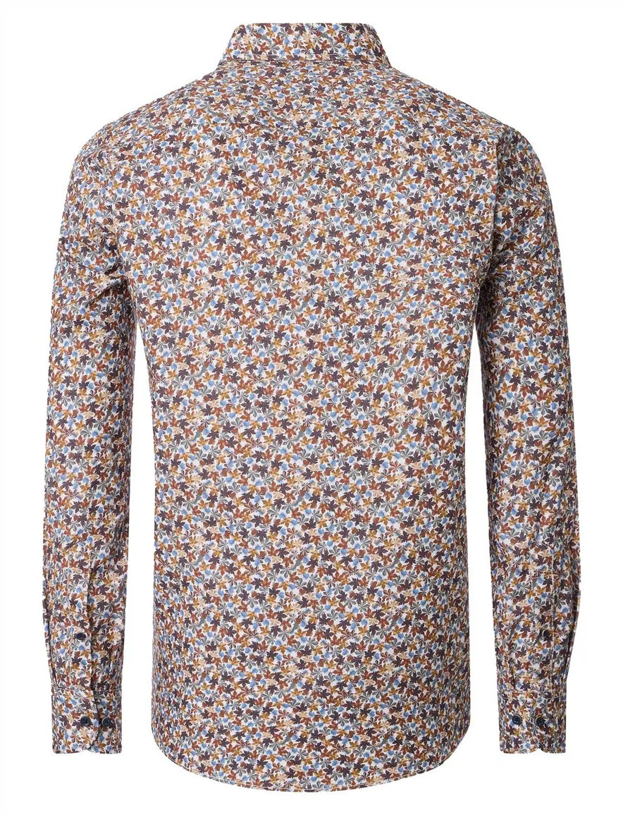 Casa Moda overhemd geprint oranje katoen wijde fit