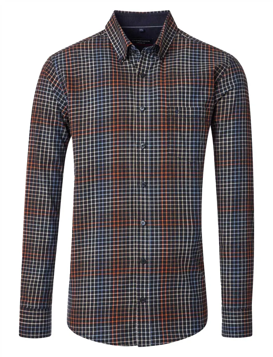 Casa Moda overhemd print grijs katoen wijde fit