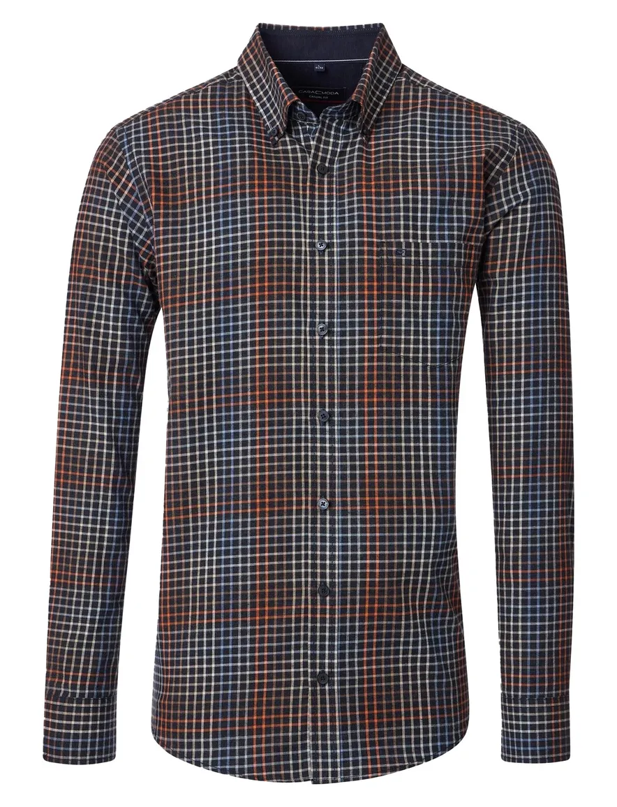 Casa Moda overhemd geprint oranje katoen wijde fit mouwlengte 7