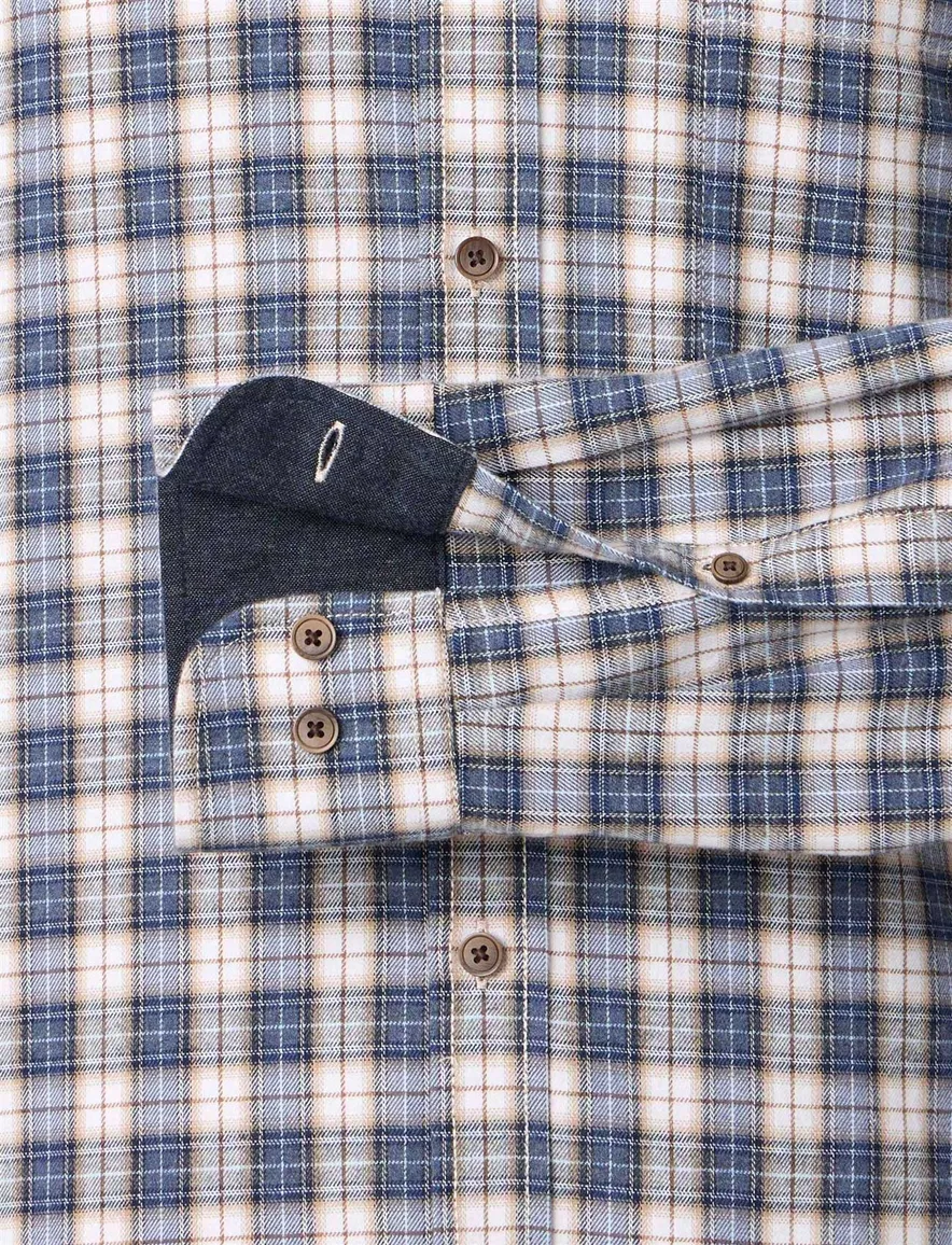 Casa Moda overhemd geruit donkerblauw wijde fit katoen