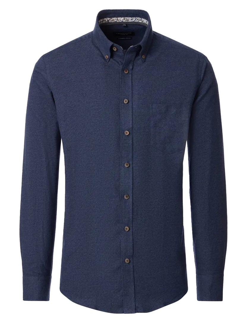 Casa Moda overhemd effen donkerblauw katoen wijde fit