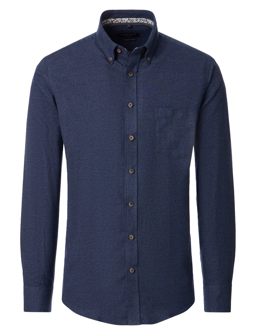 Casa Moda overhemd effen donkerblauw wijde fit katoen