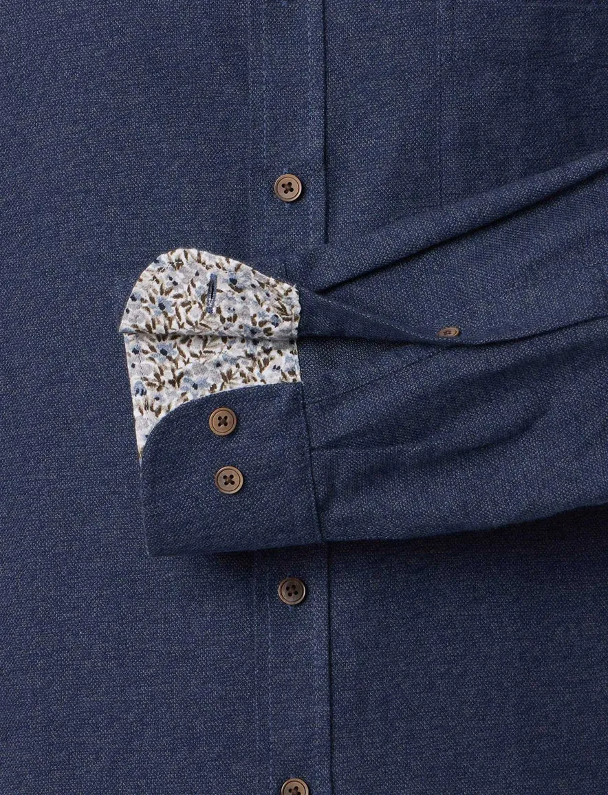 Casa Moda overhemd effen donkerblauw wijde fit katoen