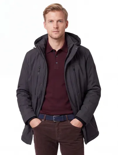 Casa Moda Casa moda effen grijs winterjas normale fit