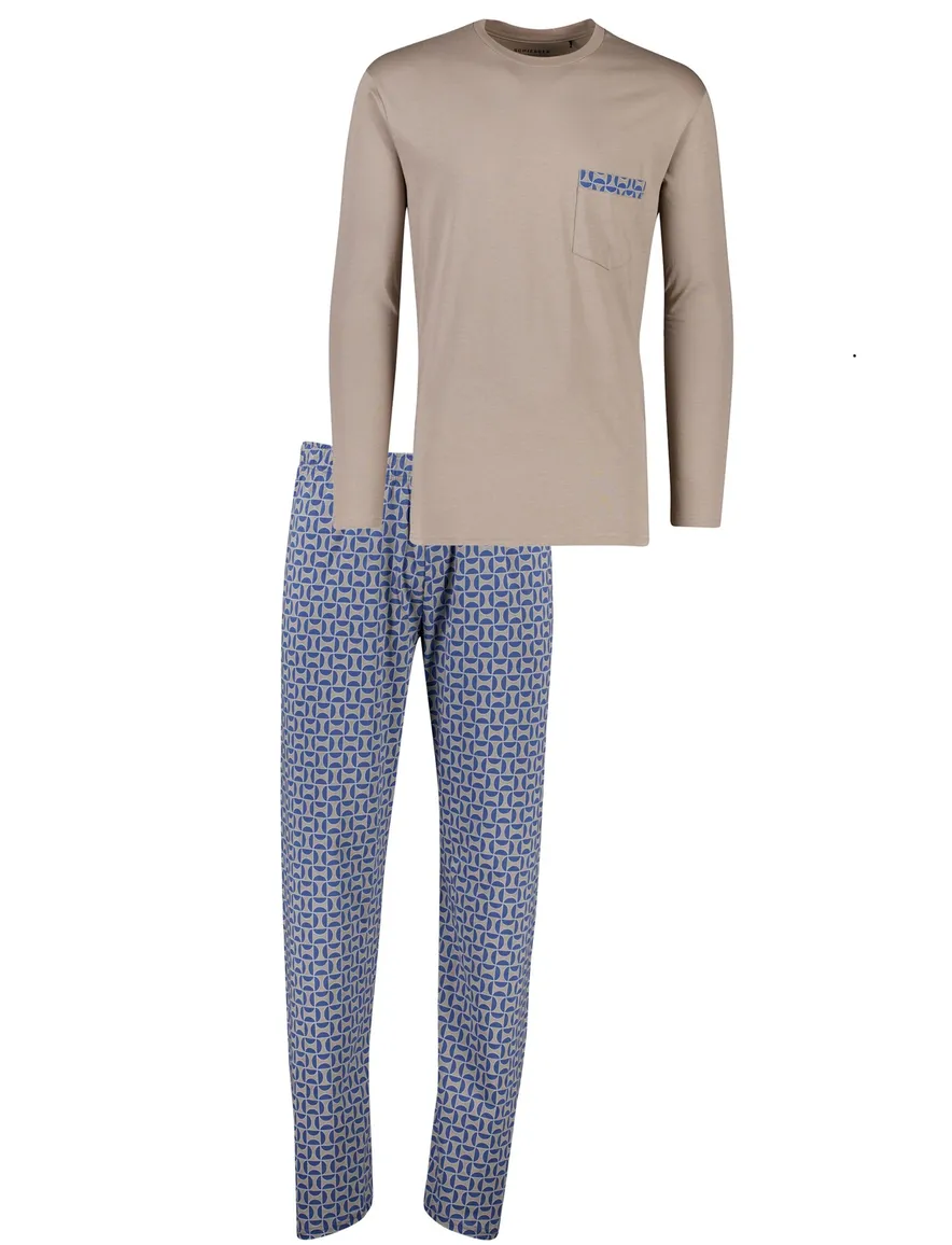Schiesser pyjama comfort fit katoen blauw