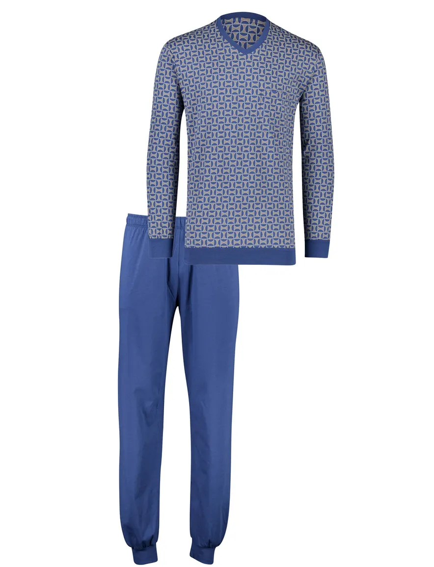 Schiesser pyjama normale fit blauw geprint
