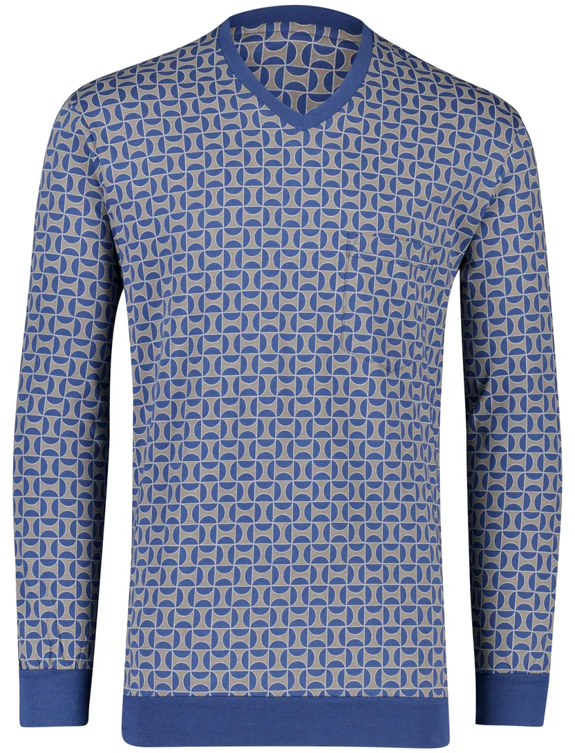 Schiesser lange pyjama blauw katoen