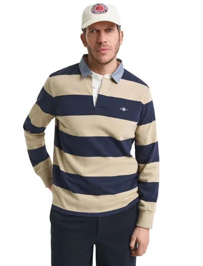 Gant Navy gestreepte lange mouw polo Gant normale fit katoen
