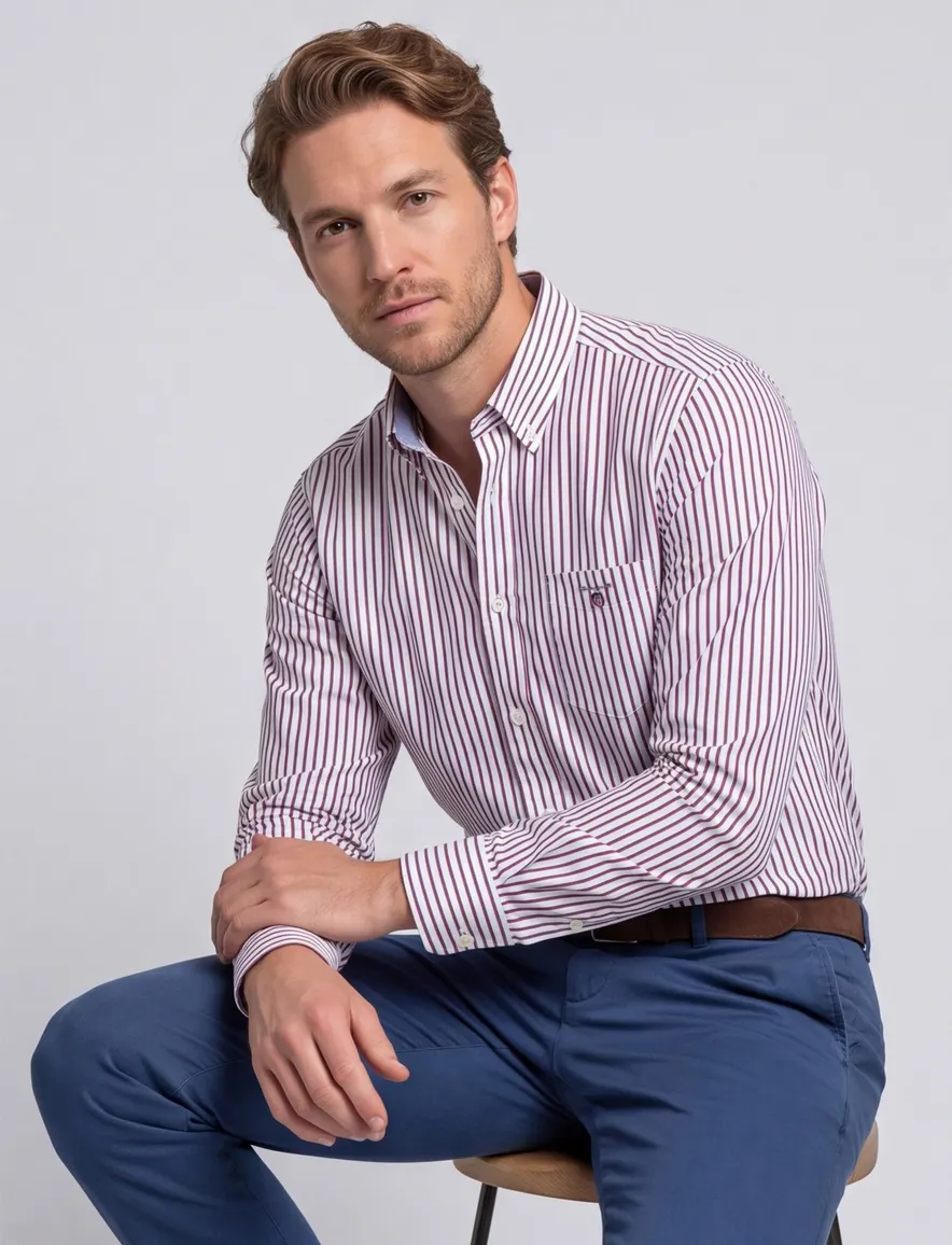 Gant regular fit casual overhemd rood blauw gestreept
