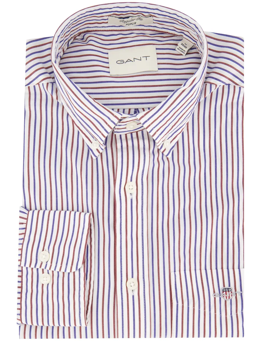Gant regular fit casual overhemd rood blauw gestreept
