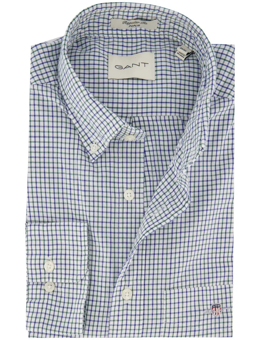 Gant overhemd blauw geruit lange mouwen
