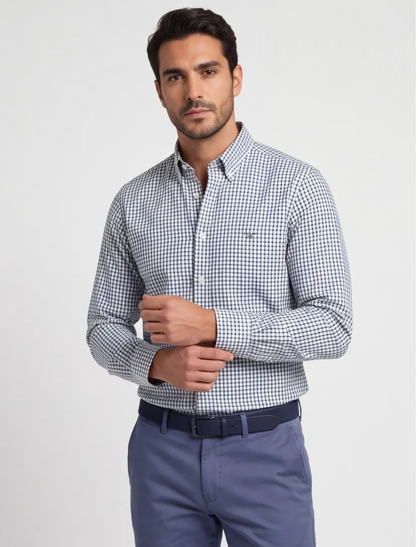 Gant overhemd blauw geruit lange mouwen