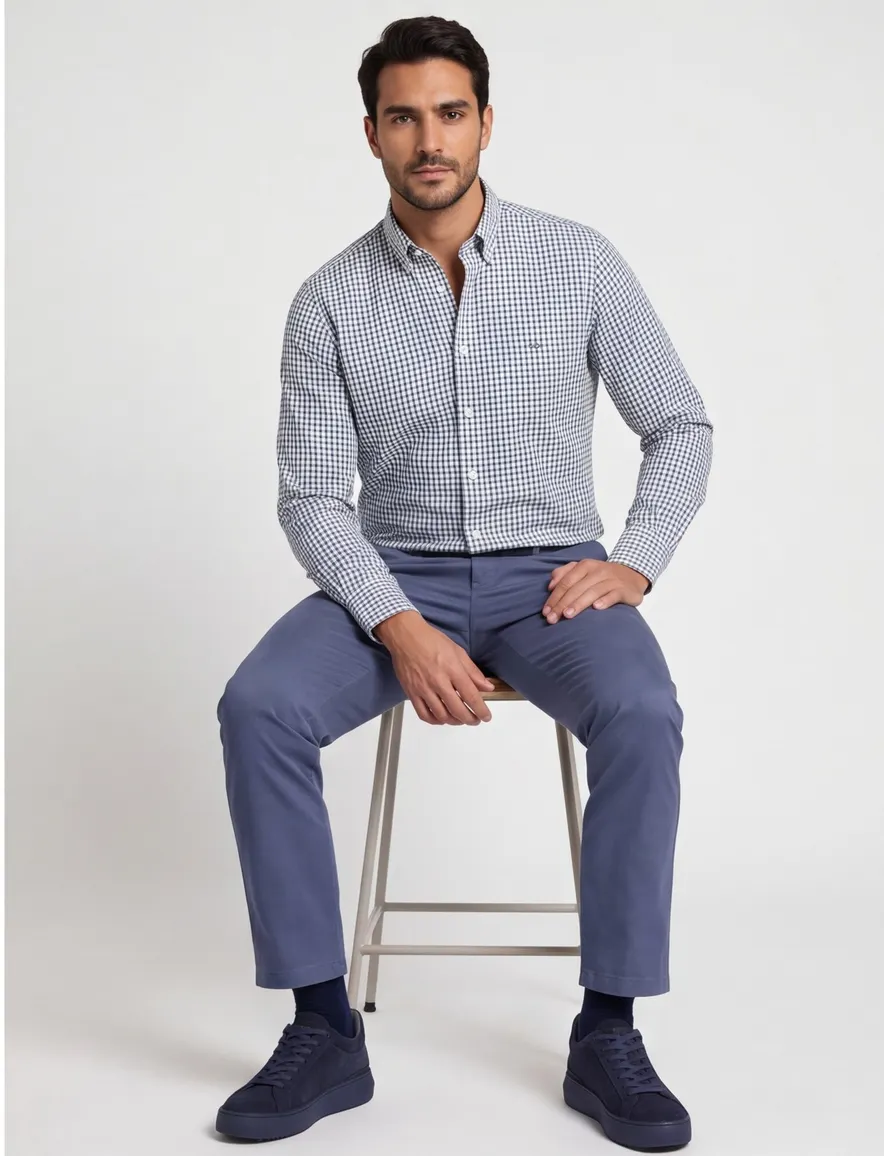 Gant overhemd blauw geruit