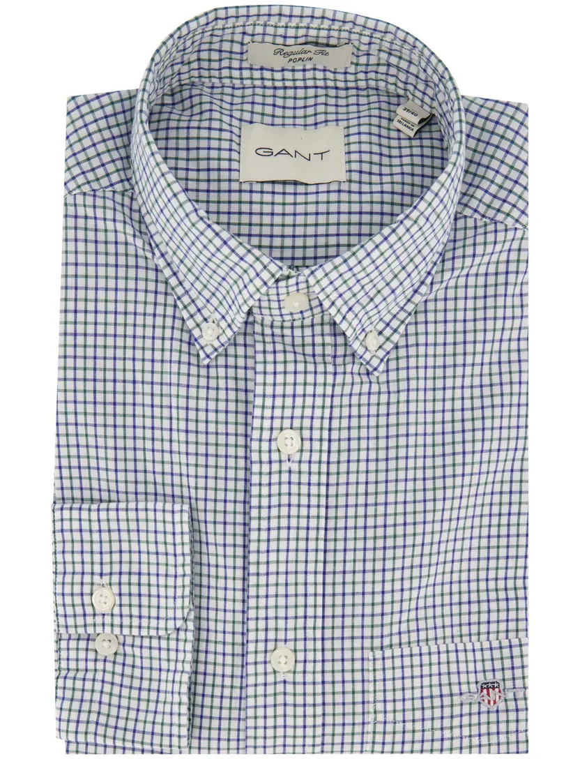 Gant overhemd blauw geruit lange mouwen