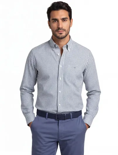 Gant Gant overhemd blauw geruit lange mouwen