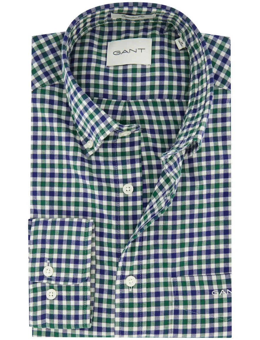 Gant overhemd blauw groen geruit