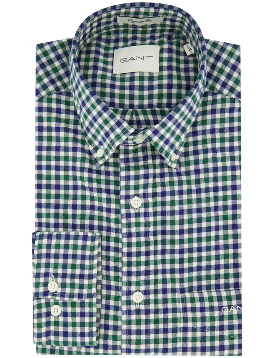 Gant overhemd blauw groen geruit