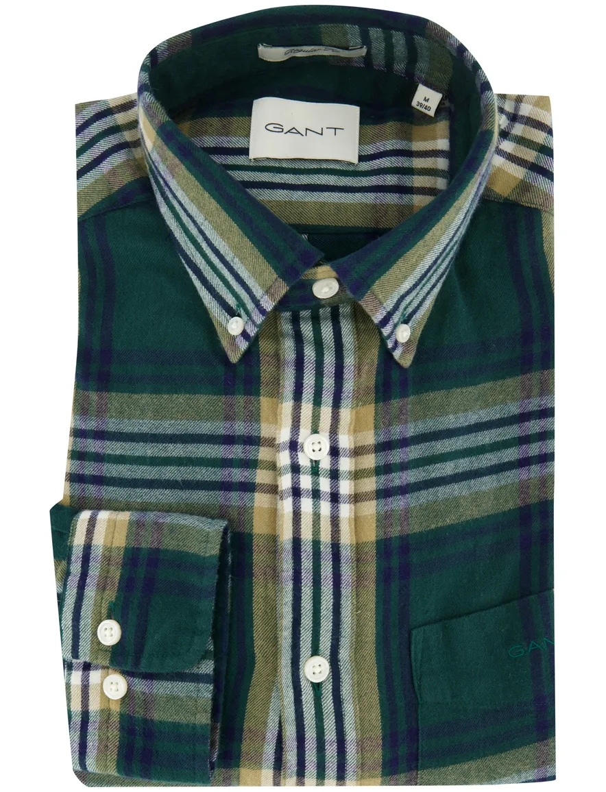 Gant overhemd regular fit corduroy groen geruit
