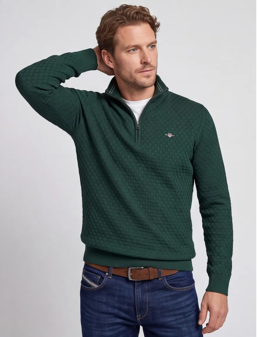 Gant trui groen effen normale fit katoen