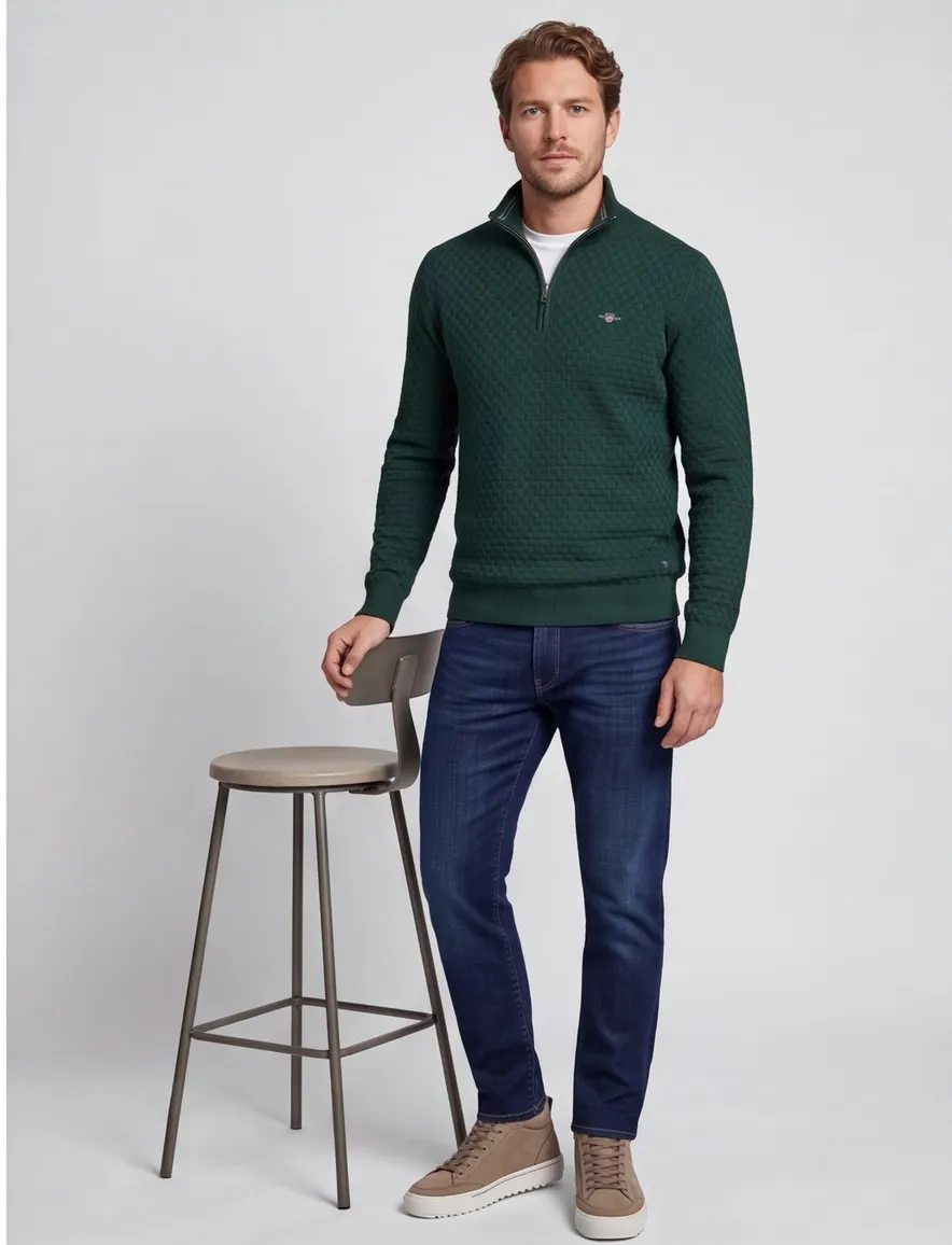 Gant trui groen effen normale fit katoen