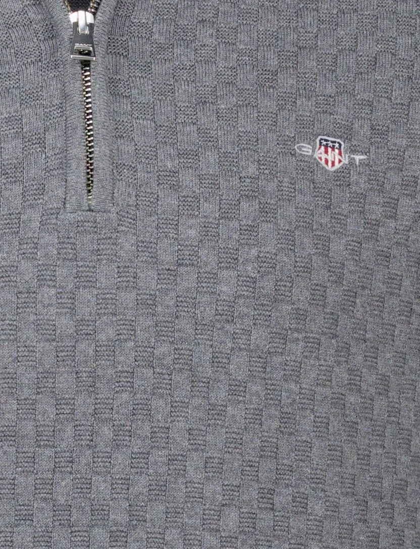 trui Gant grijs effen normale fit katoen half zip