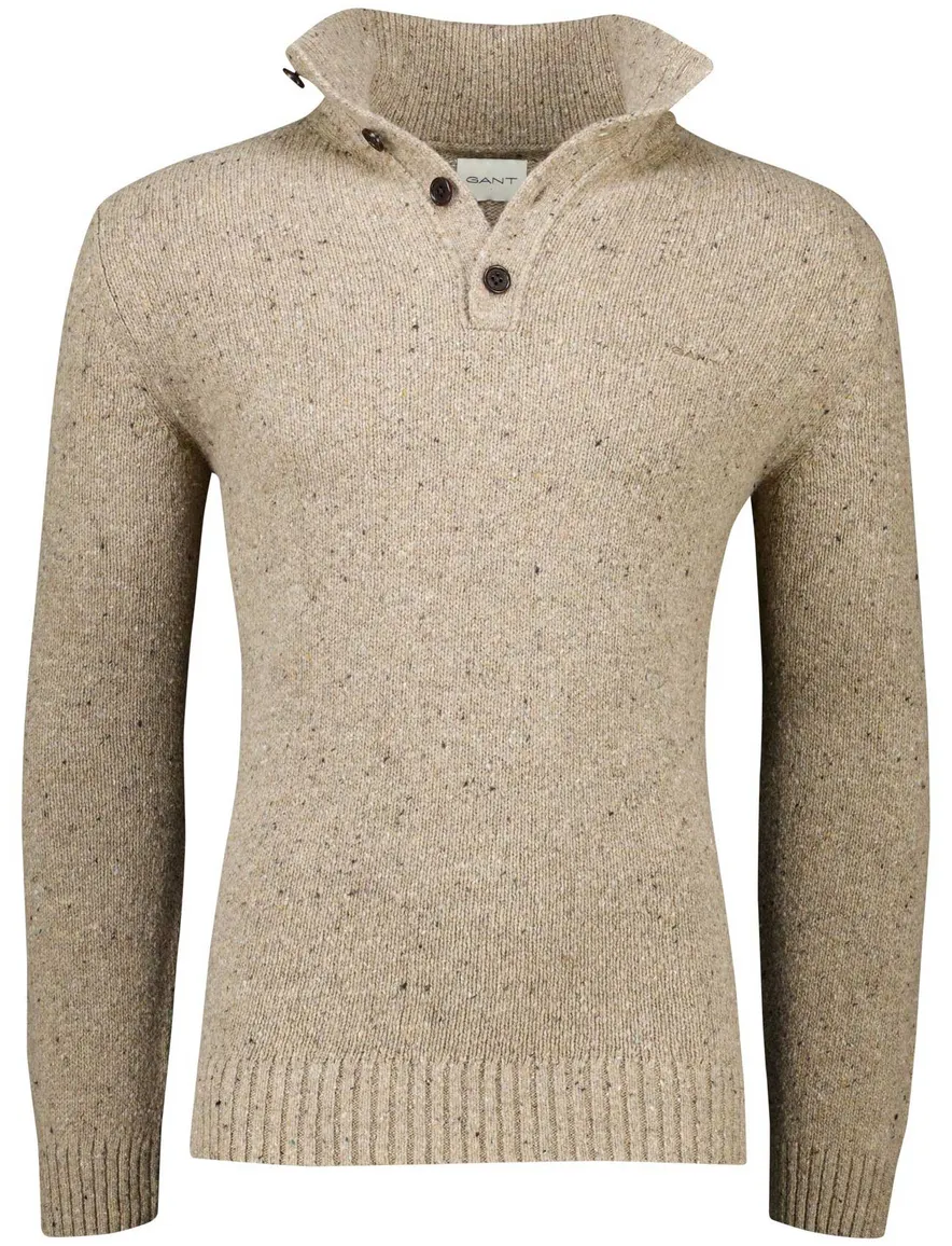 Gant Trui Beige Jacquard Half zip knopen
