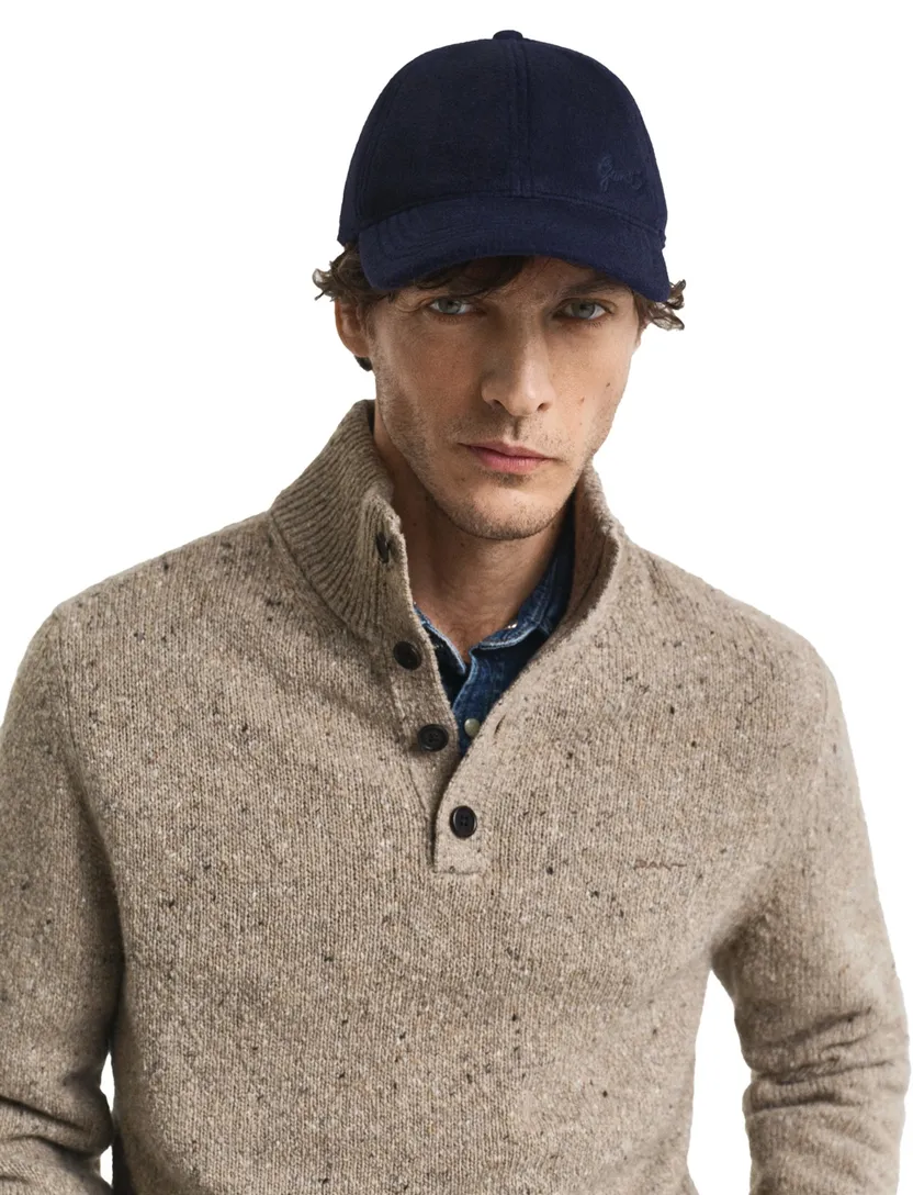 Gant Trui khaki Jacquard Half zip knopen wol