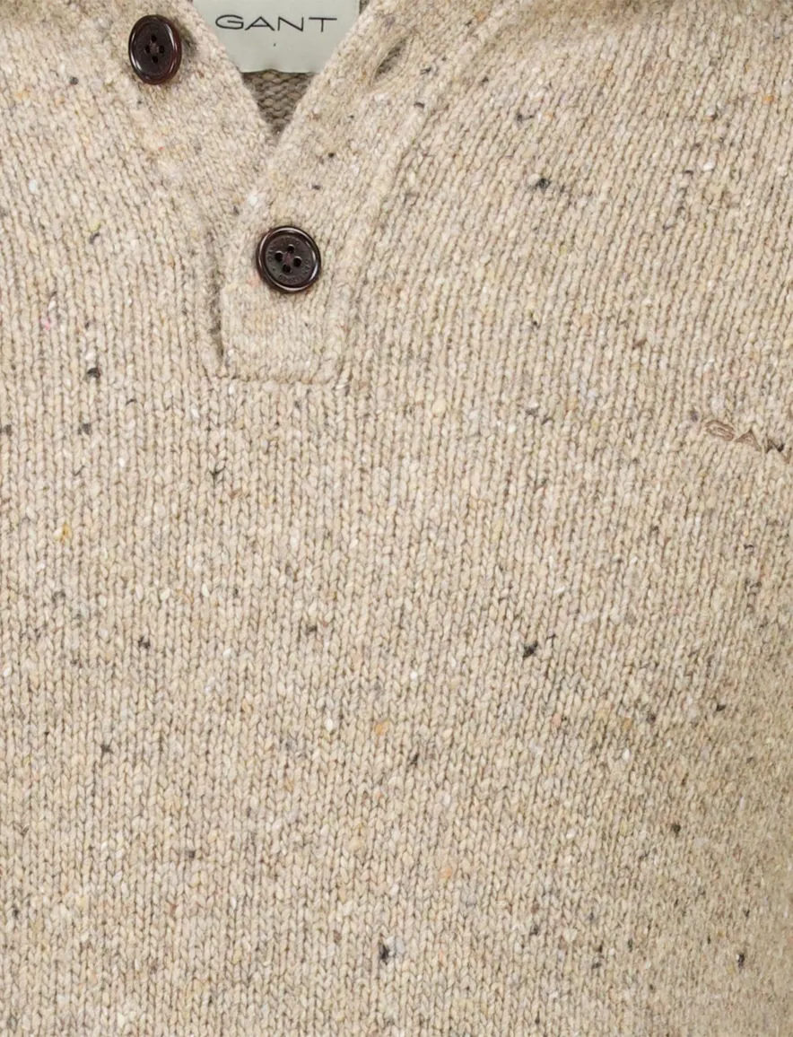 Gant Trui Beige Jacquard Half zip knopen