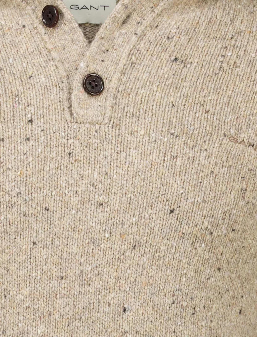 Gant Trui khaki Jacquard Half zip knopen wol