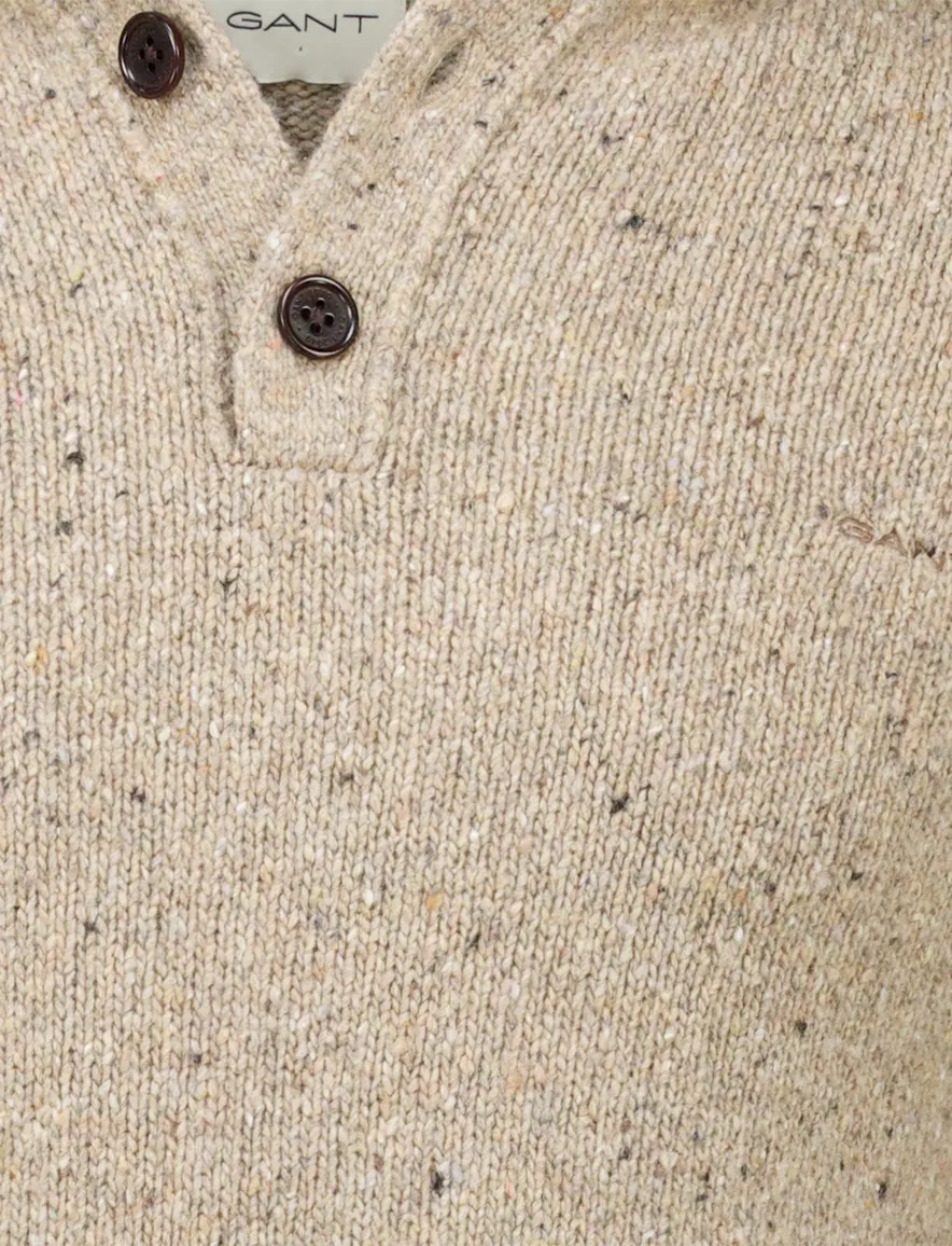Gant Trui Beige Jacquard Half zip knopen