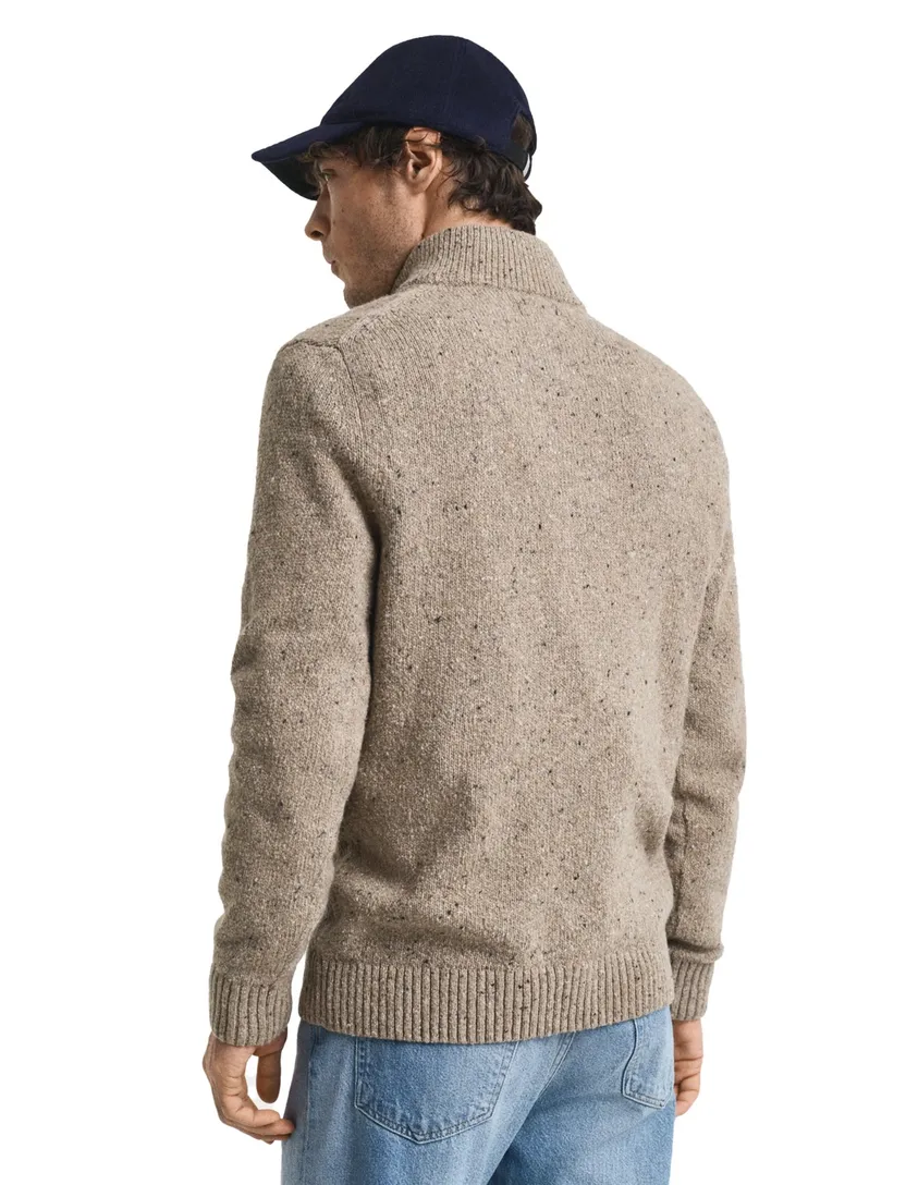 Gant Trui khaki Jacquard Half zip knopen wol