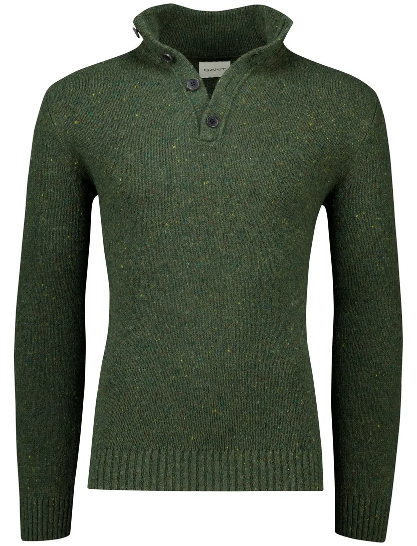 Gant Trui Groen Jacquard Half zip knopen wol