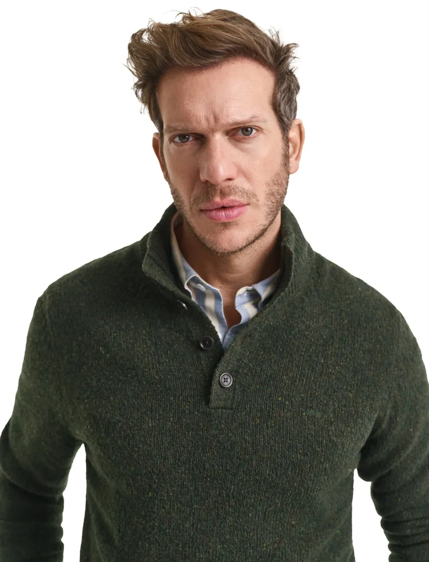 Gant Trui Groen Jacquard Half zip knopen gemêleerd