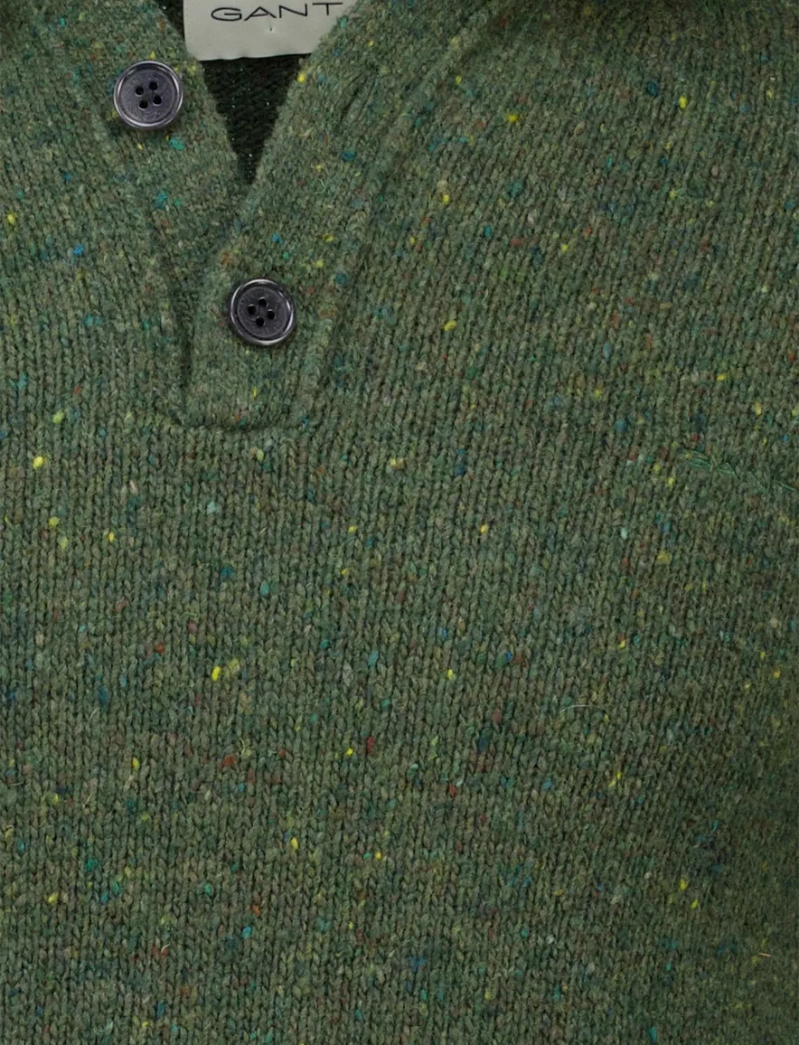 Gant Trui Groen Jacquard Half zip knopen gemêleerd