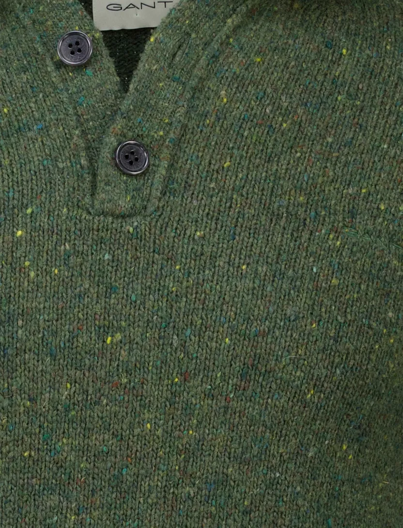 Gant Trui Groen Jacquard Half zip knopen wol