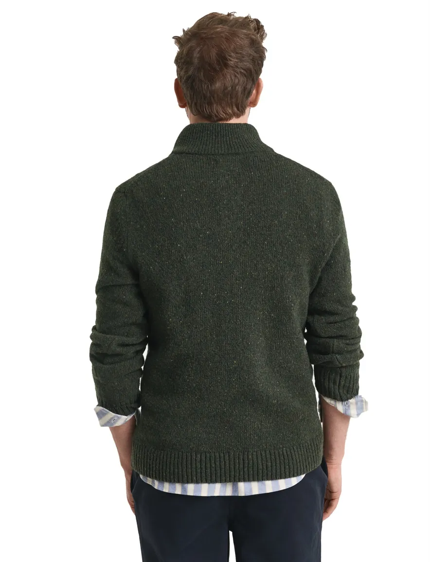 Gant Trui Groen Jacquard Half zip knopen gemêleerd