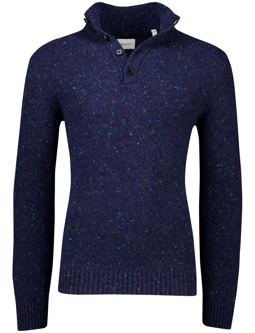 Gant Trui Donkerblauw Jacquard Half zip knopen gemêleerd