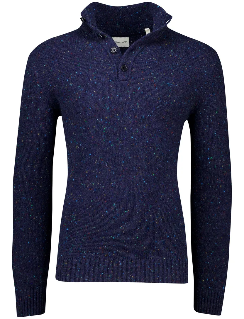 Gant Trui Donkerblauw Jacquard Half zip knopen wol