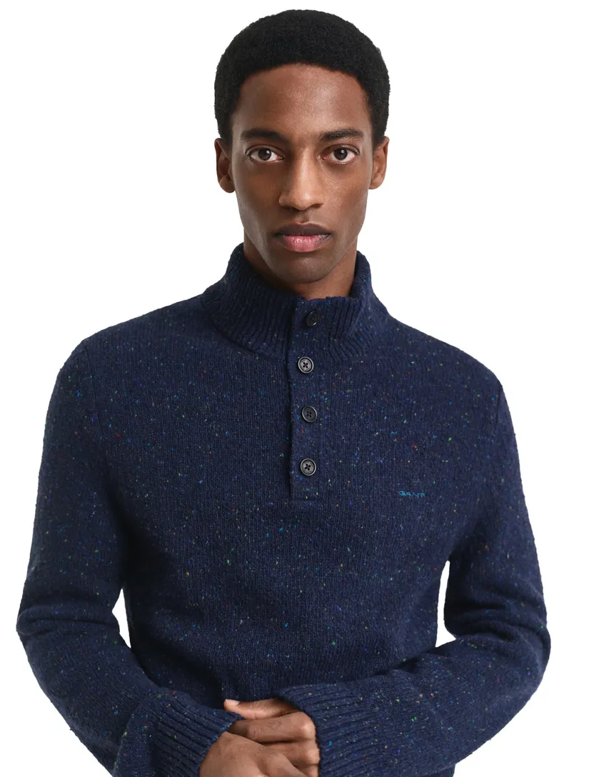 Gant Trui Donkerblauw Jacquard Half zip knopen wol