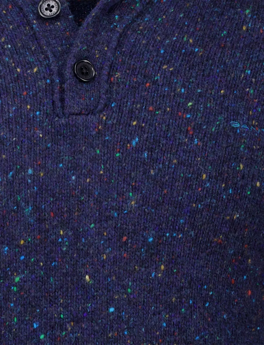 Gant Trui Donkerblauw Jacquard Half zip knopen gemêleerd