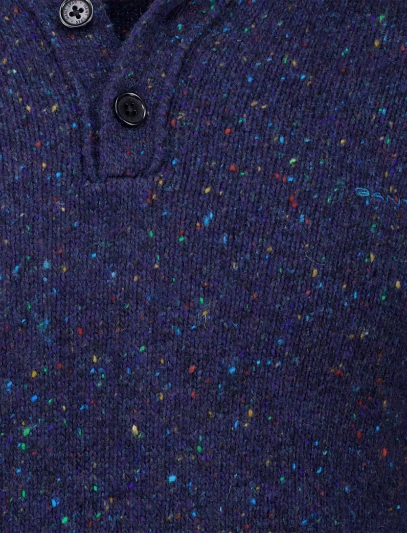 Gant Trui Donkerblauw Jacquard Half zip knopen wol
