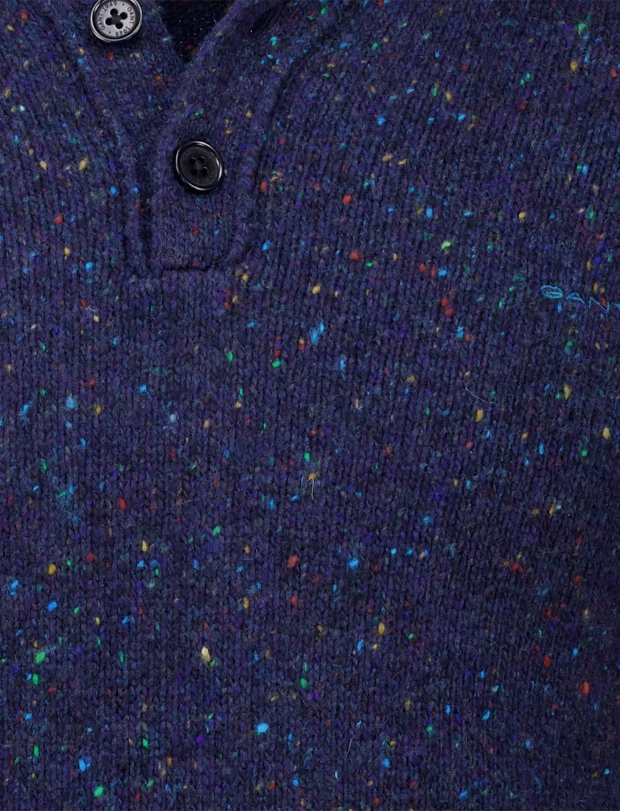 Gant Trui Donkerblauw Jacquard Half Zip knopen