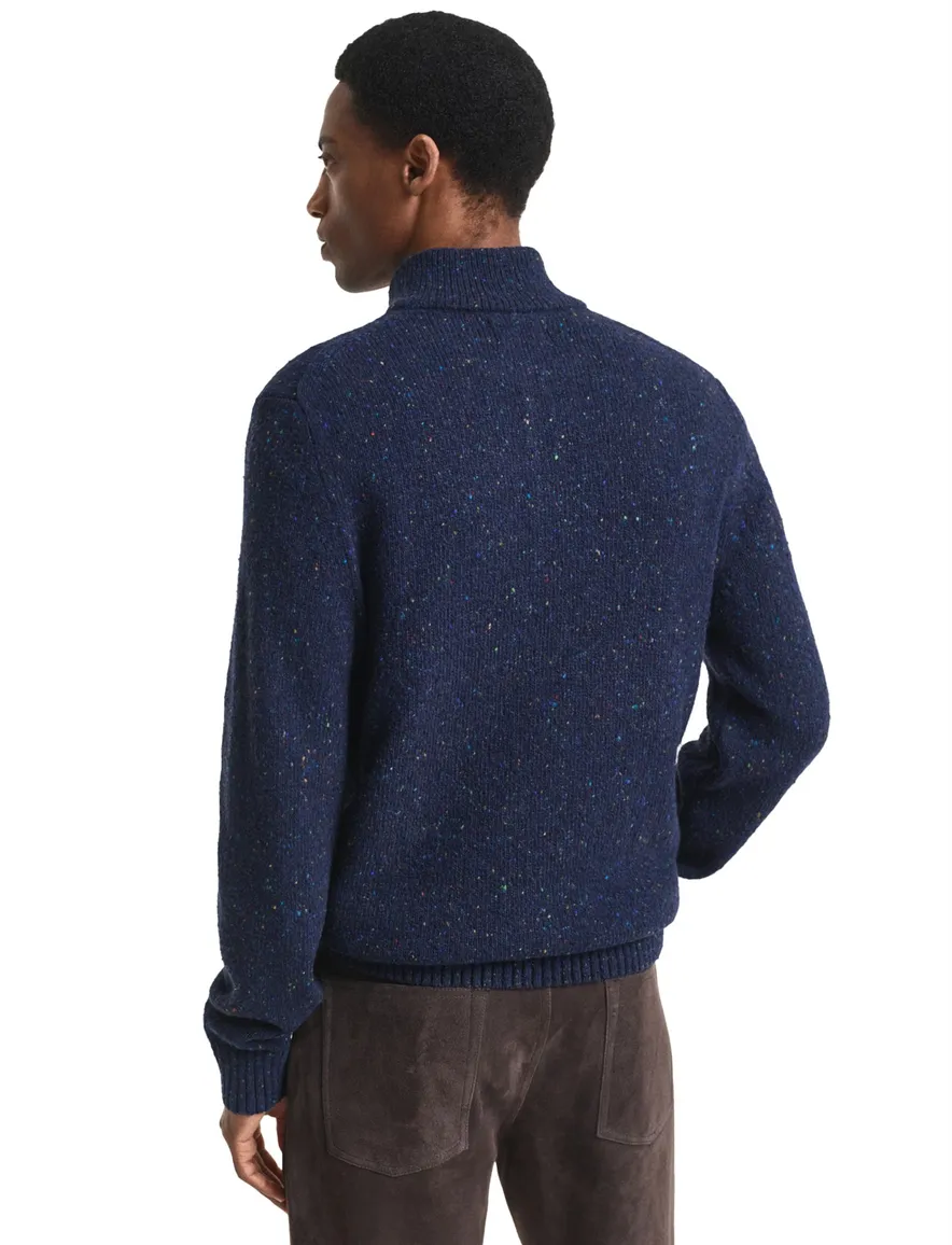 Gant Trui Donkerblauw Jacquard Half zip knopen gemêleerd