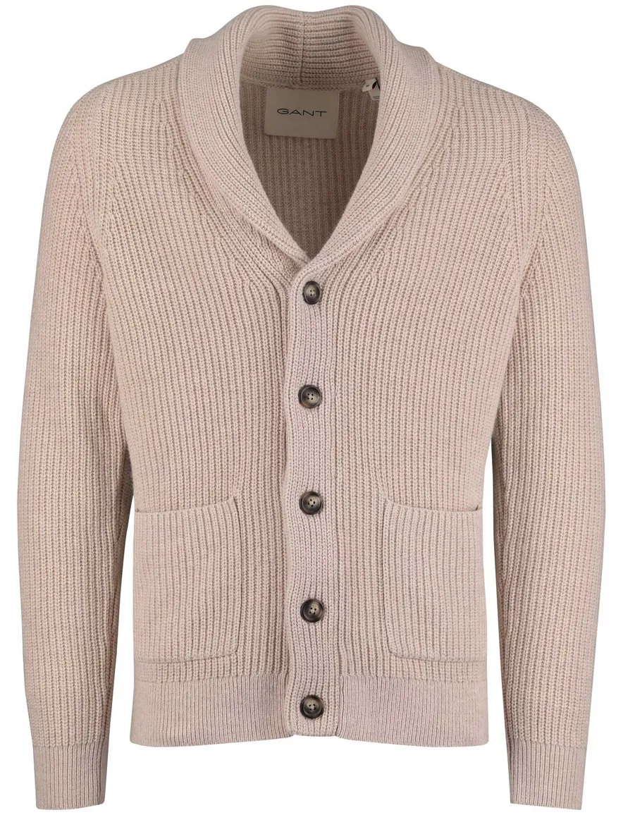 Gant Vest Beige gebreid omgeslagen kraag knopen