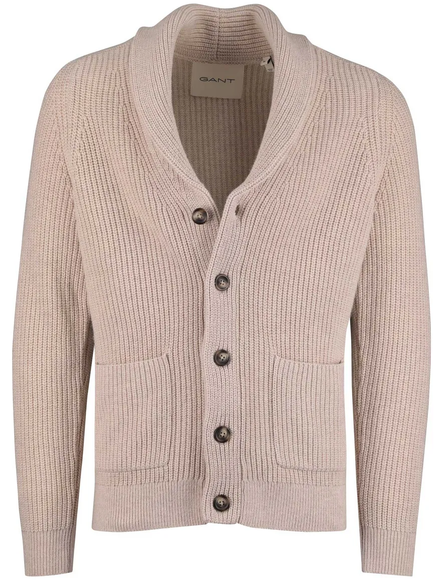 Gant Vest Beige gebreid omgeslagen kraag knopen