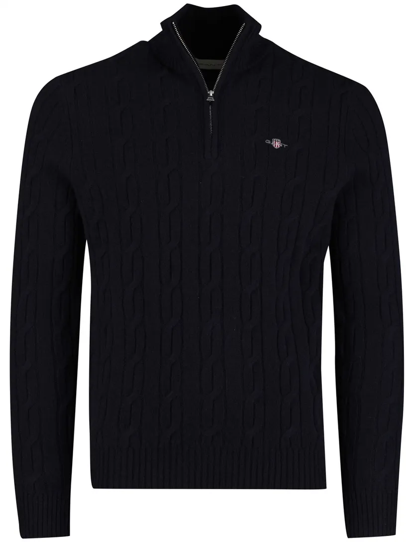 Gant Trui Half Zip Donkerblauw kabeltrui wol effen